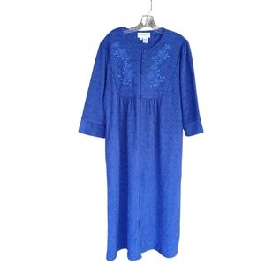 Miss Elaine Blue Zip Up Embroidered Polyester Maxi Robe Size MP